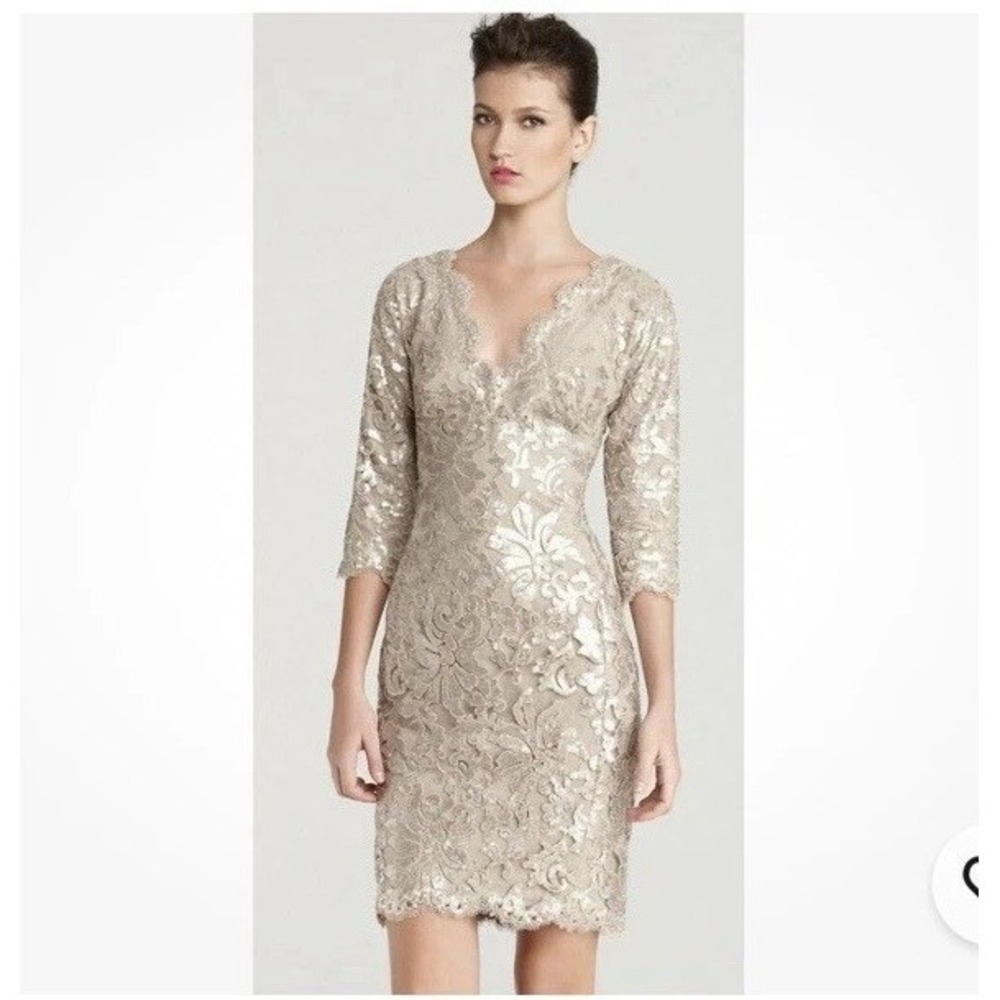 Tadashi‎ Shoji Womens Sequin Lace Sheath Cocktail Dress Sz 14 Wedding Formal